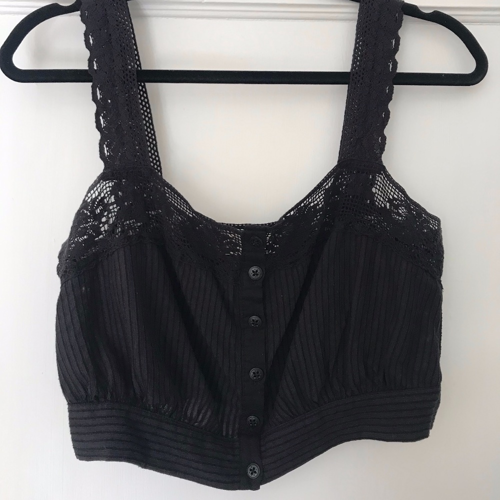 Button Down Crop Top with Lace Straps